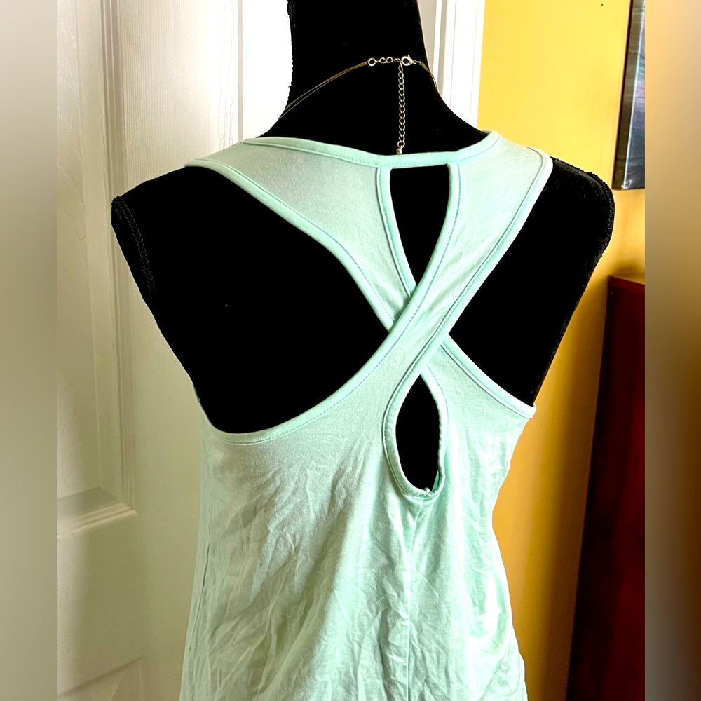 Light and airy mint green criss cross back work out tank top